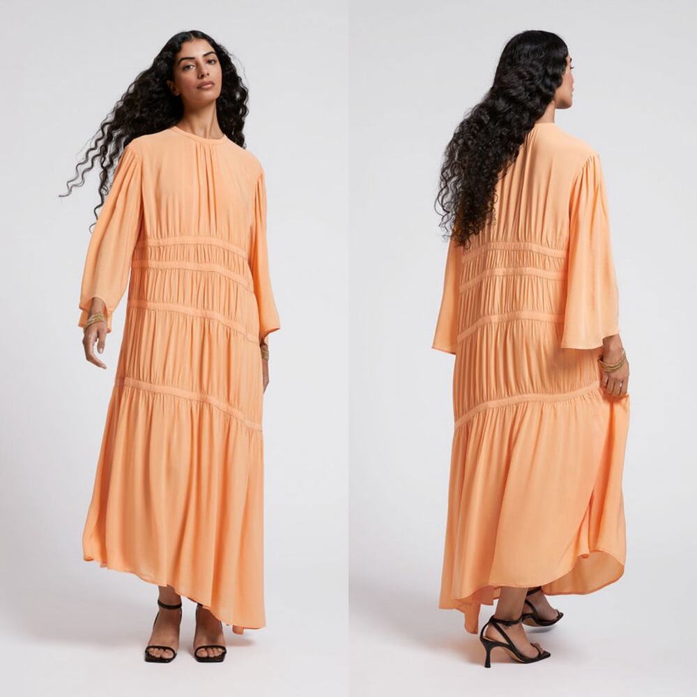 & Other Stories Peach Pleated Chiffon Midaxi Dress